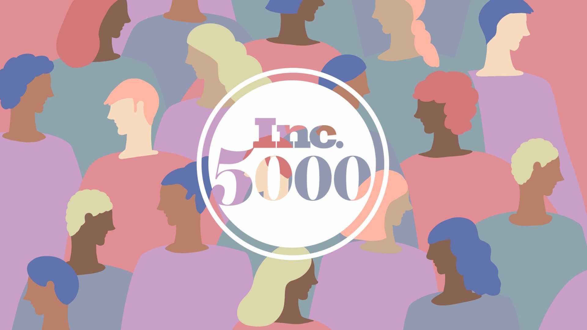 Inc 5000 2020 promo. Pink color scheme, several cartoon people facing each other.