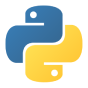 Blue and yellow Python logo with a white background.